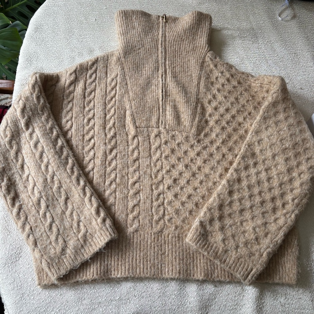 Abercrombie & Fitch Cream Cable Knit Sweater Quarter Zip